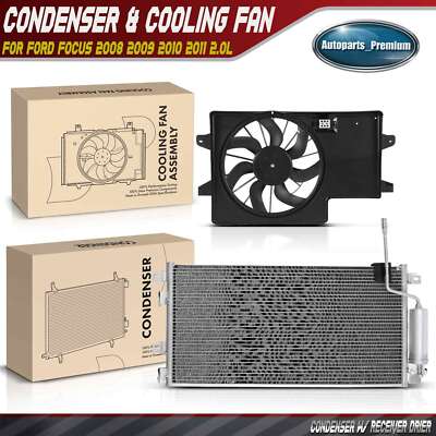 AC Condenser & Cooling Fan Assembly Kit w/ Shroud for Ford Focus 2008-2011 2.0L