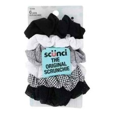 3 X Scunci The Original Textured Hair Scrunchies Black White Gray 6 Pcs 33459