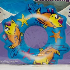 Aqua Leisure Big Bass Swim Ring 30" Pool Inflatable Fish Starfish Vtg 2001