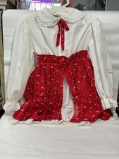 Vintage red white floral print Peter Pan collar childrens dress eyelet