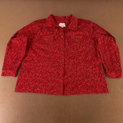 CJ Banks Women's Size 3X Red Floral Brushed Long Sleeve Button Front Shacket