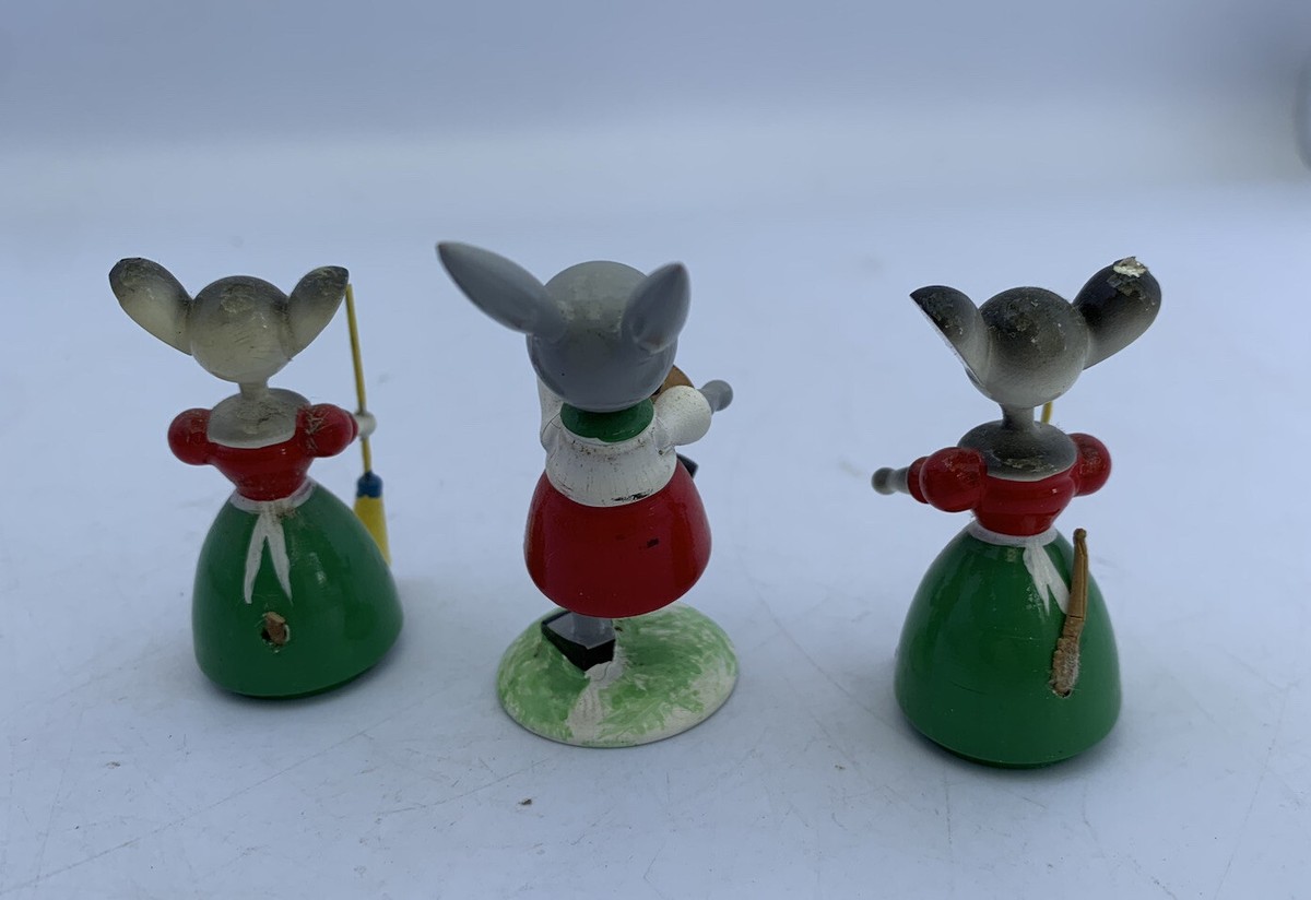 Vintage, Hand-painted Wooden Figurine of a Mouse Made by Goula Spain