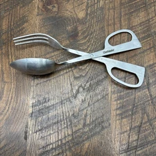 Chefmate 18/8 Stainless Steel Salad Serving Tongs Scissor Style 10.5" Spoon Fork