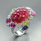 14 ct Carving AAA Natural Tourmaline Ring 925 Sterling Silver Size 8 /R471054