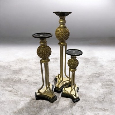 Vintage Brass Pineapple Candlesticks Set of 3 Classic Traditional Style
