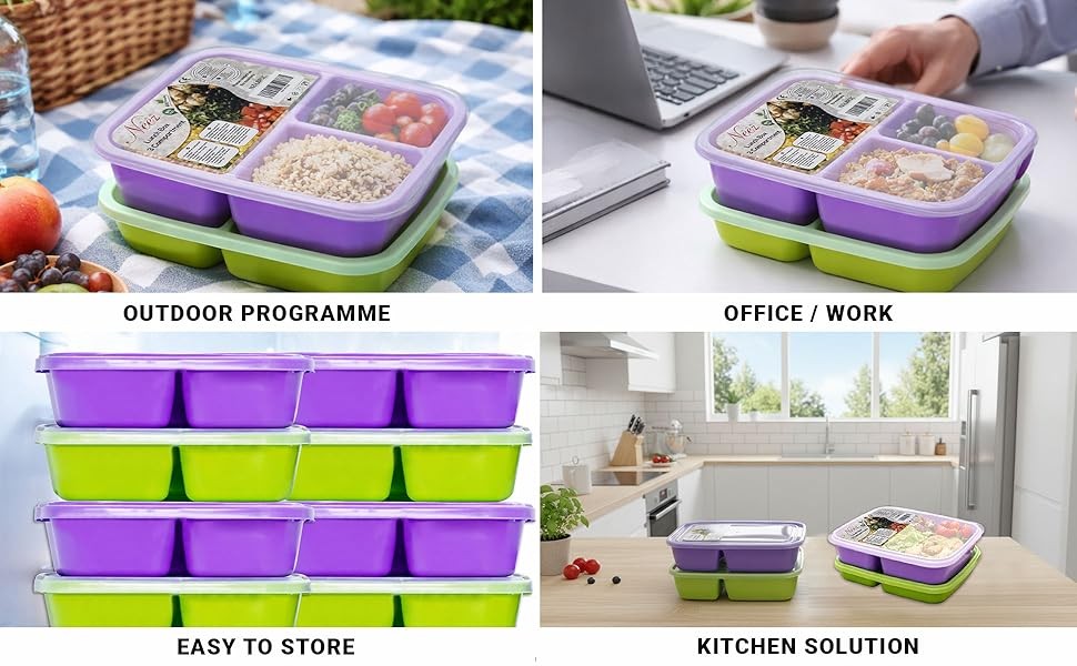 Reble Bento Box Lunch Containers- 3 partment Divided Lunch