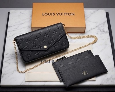 Lv Louis Vuitton Pochette Felicie Three Piece Set Diamond Black Pattern IN BOX