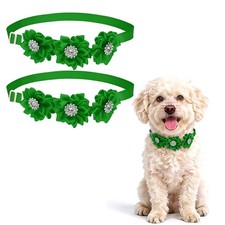 2Pcs Dog Bowtie Flower Collar Adjustable Bow Ties for Dogs Green