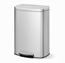 13 Gallon Stainless Steel Trash Can Step Pedal Soft Close Lid Silver