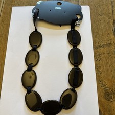 M&S Marks And Spencer Brown  Statement Resin Link Necklace Black ribbon 