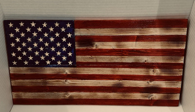 Handmade Wooden American Flag - stressed burnt wood 9''x18'' indoor/covered porch