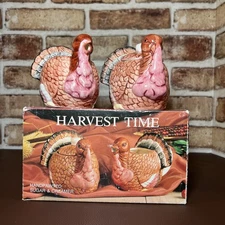 Vintage Harvest Time Ceramic Turkey Design Sugar & Creamer Pitcher Thanksgiving