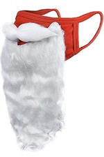 Santa Beard Face Mask Costume for Adults .One Size fits All Red 4pcs New