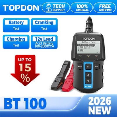 TOPDON BT100 Car Battery Tester 12V Load Tester Alternator Analyzer Spring Sale