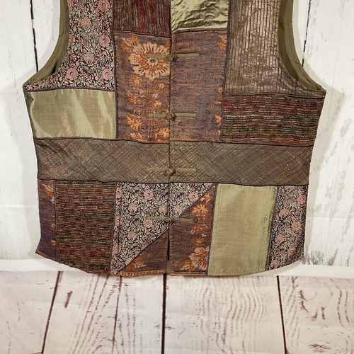 Vintage Coldwater Creek Vest L Mixed Media Silk Tapestry Patchwork Boho Artsy - Picture 7 of 16