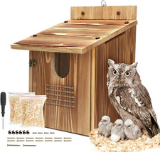 Owl Houses for Outdoors, Large Owl Nesting Box, Durable Carbonized Wood for Natu