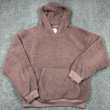 American Eagle Sherpa Hoodie Mauve Pink Fleece Pullover Sweatshirt Womens Medium