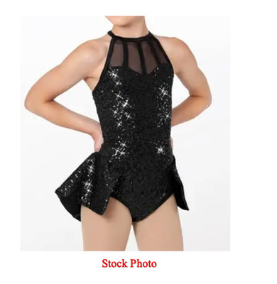 Weissman Dance Costume 12827 CHILD MEDIUM MC Black Sequin Halter Skirted Leotard