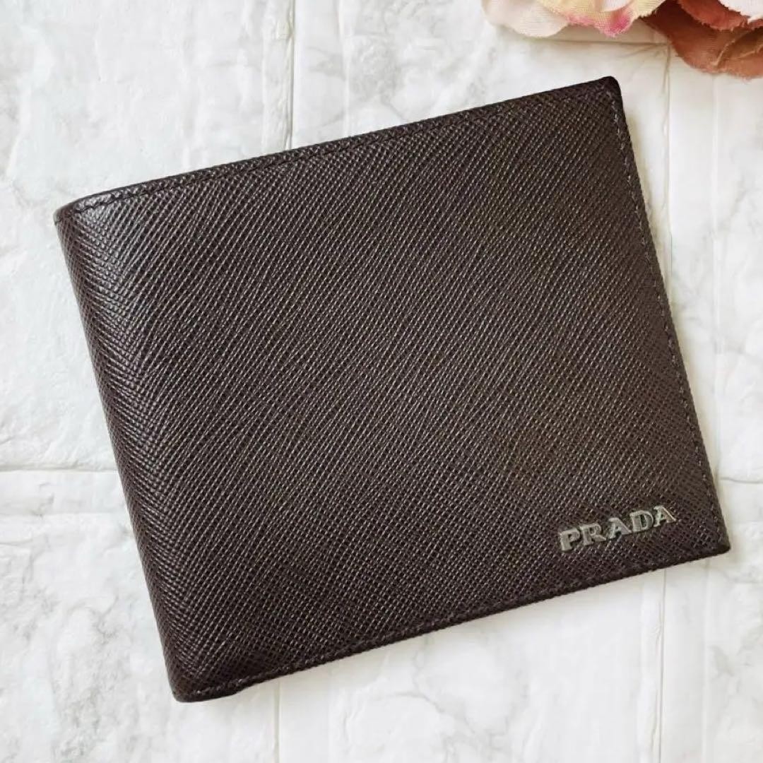 Prada Saffiano Leather Bicolor Folding Wallet with Logo Pre-Owned