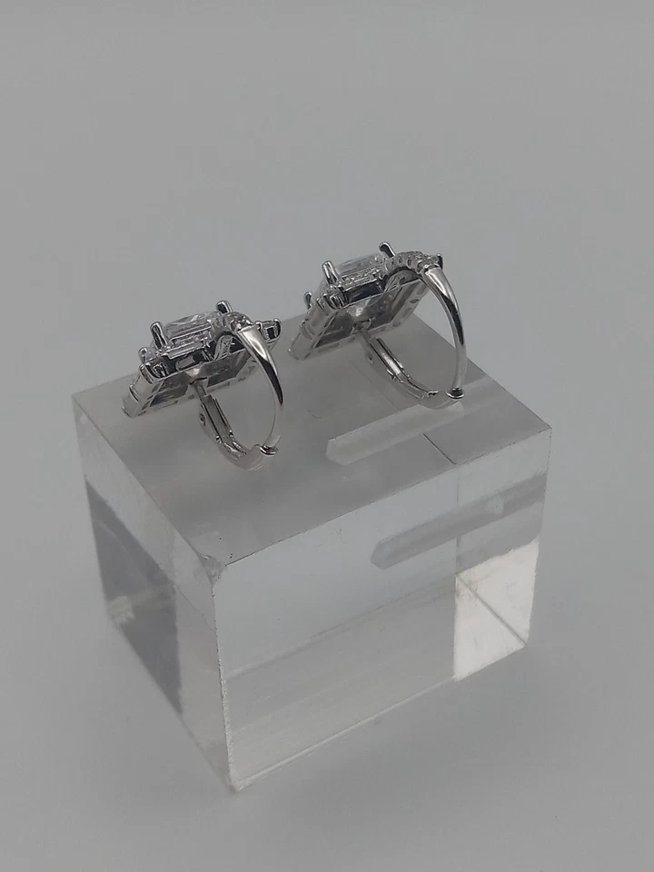 Pendientes de circón cúbico blanco corte princesa rodio sobre plata esterlina jtv 6,39 ctw. Foto 4 de 4