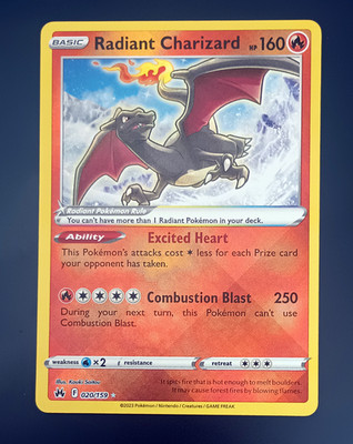 Radiant Charizard 020/159 Holo English Pokémon TCG 2023 SWSH Crown Zenith NM