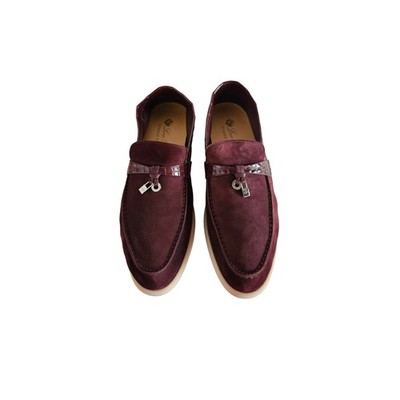 Loro Piana Burgundy Summer Charms Walk Suede With Caiman Skin Wo Loafer, Gr.40