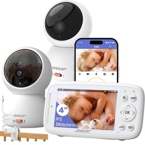 jeeber Babyphone mit 2 Kamera 4" 2K/3MP Two-Wege-Audio 5M Nachtsicht, 355° PTZ