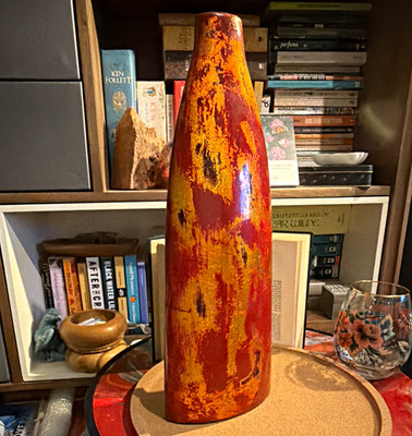 Vintage 90er Pier 1 Imports Flaming Orange Rot Keramik Vase Goldfolie Struktur MCM