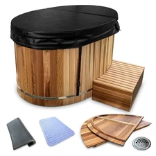 62 in. 2-Person 0-Jet Cedar Cold Plunge Ice Bath/Hot Tub with 24 in. Depth and 1