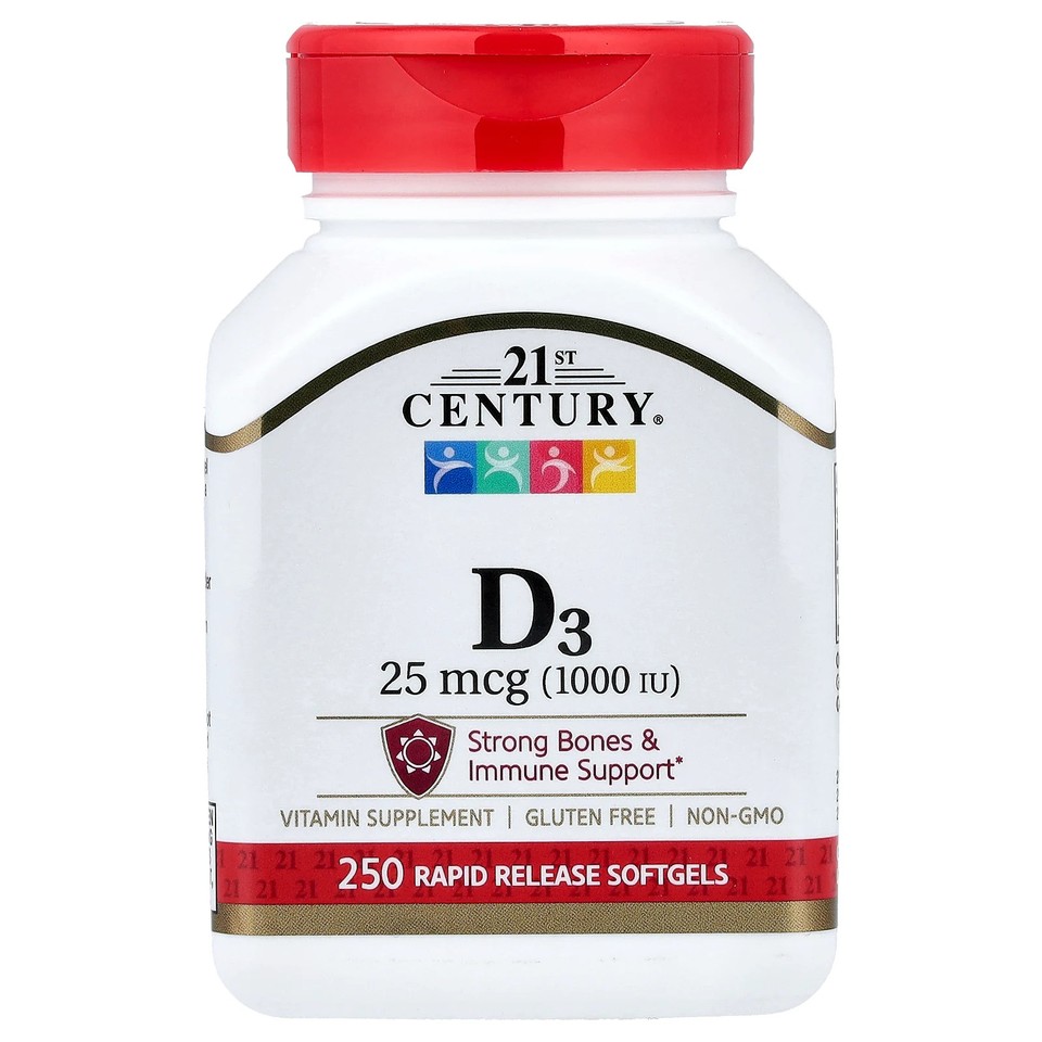 Vitamin D3, 25 mcg (1,000 IU), 250 Rapid Release Softgels