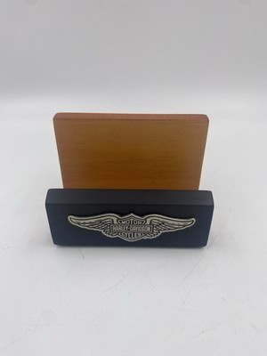 Vintage 2000 Harley Davidson Wooden Business Card Holder Wing Logo