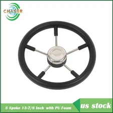 5 Spoke 13-7/8 Inch Stainless Steel Yach Steering Wheel（Black）with PU Foam USA