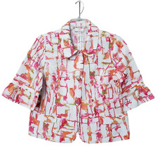 Chico's Cotton Abstract Print 3-Button 3/4 Sleeve Jacket Sz 2 Large Lightweight
