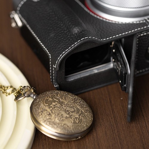 Demi-étui en cuir véritable fait main pour appareil photo housses de sac adaptées pour Fujifilm GFX100RF - Photo 23 sur 50
