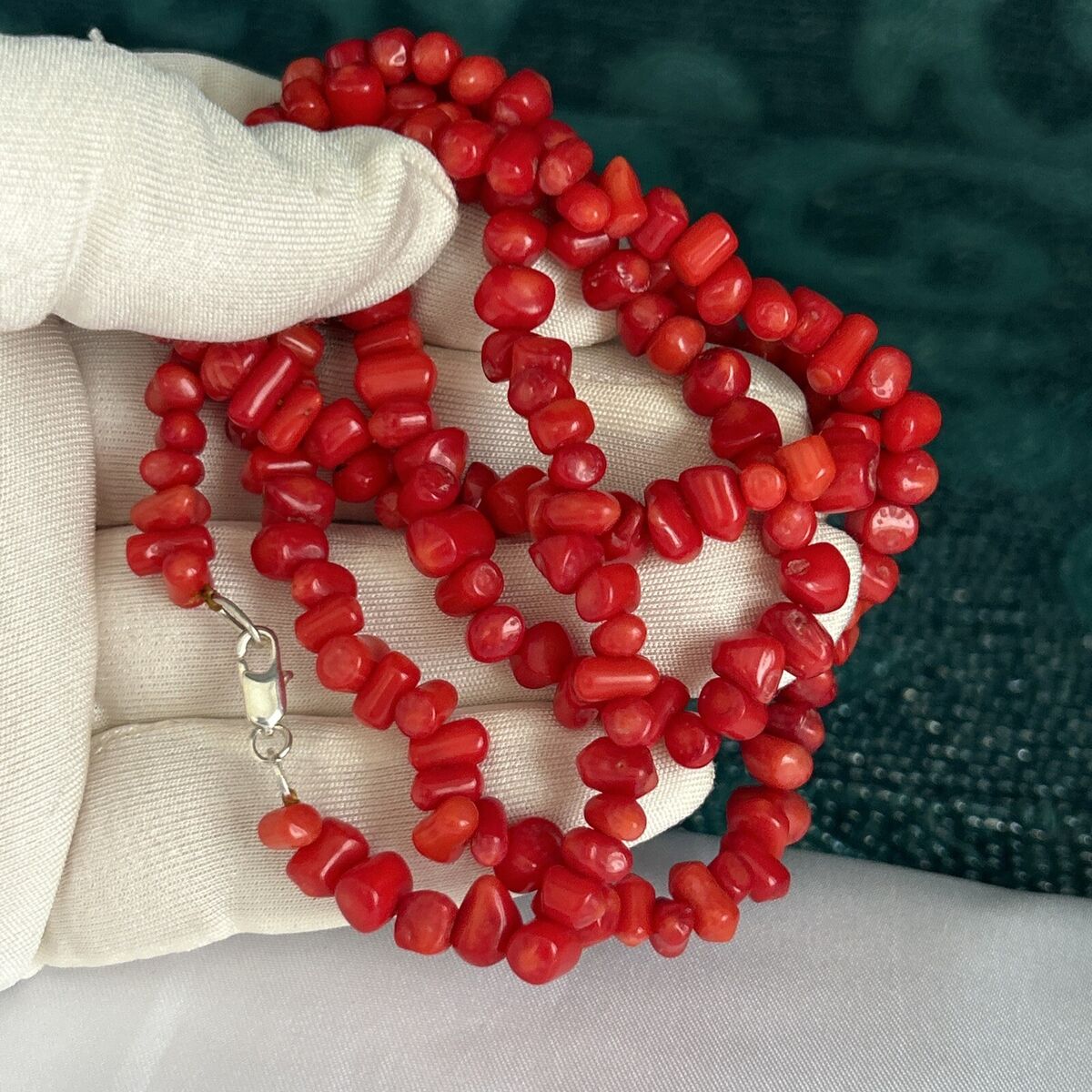 Sterling Silver Red Coral Beaded Heart Pendant Sterling Silver Red Coral Beaded Heart Pendant