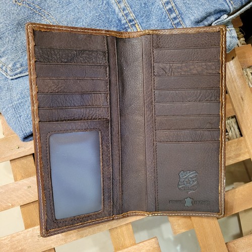HORSE Western Wallet Genuine Leather Cowhair Rodeo Long Bifold Checkbook brown - Picture 5 of 8