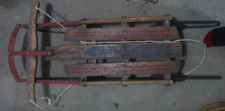 Vintage Gladding Red, blue. Wood  Metal Runner Snow Sled
