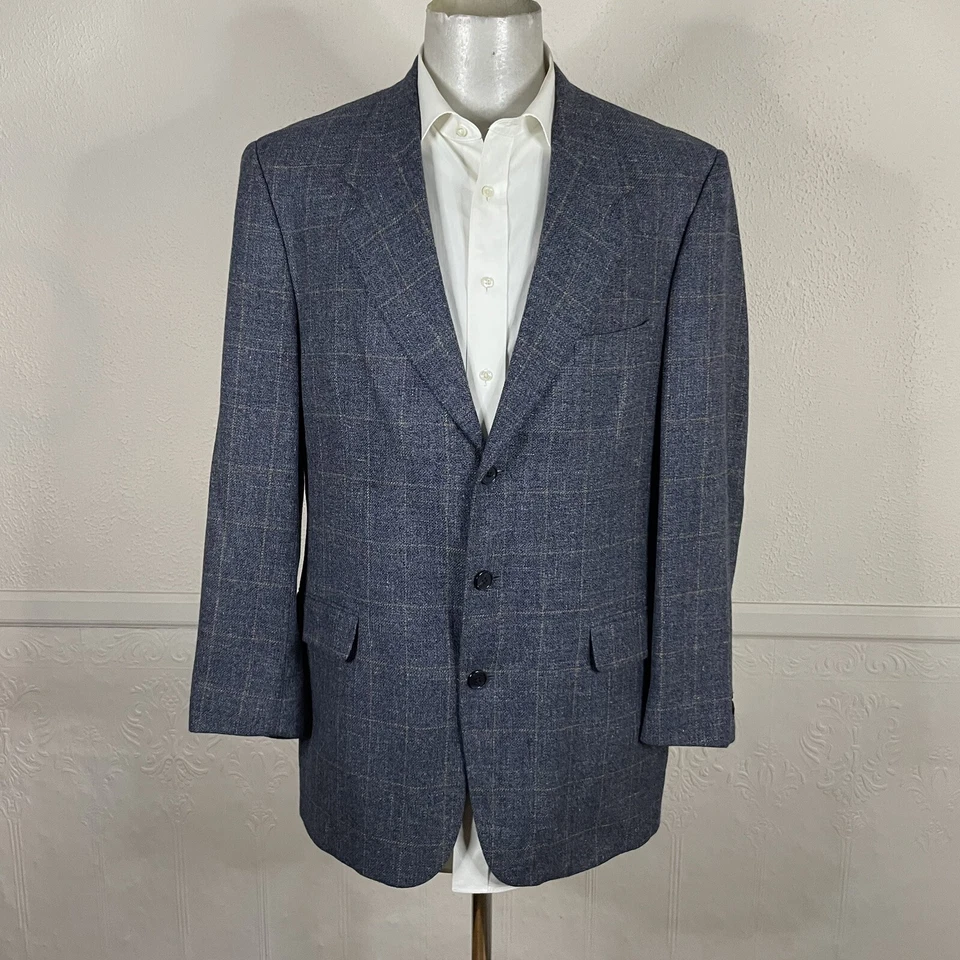 Blazer Abrigo Deportivo Henry Grethel De Colección Para Hombre 42L Azul Amarillo Cuadros Tweed Suave Foto 3 de 4