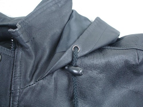 Men's L XL Wilsons Black Leather Duffle Toggle Coat Parka Hooded Insulated Long - Picture 14 of 21