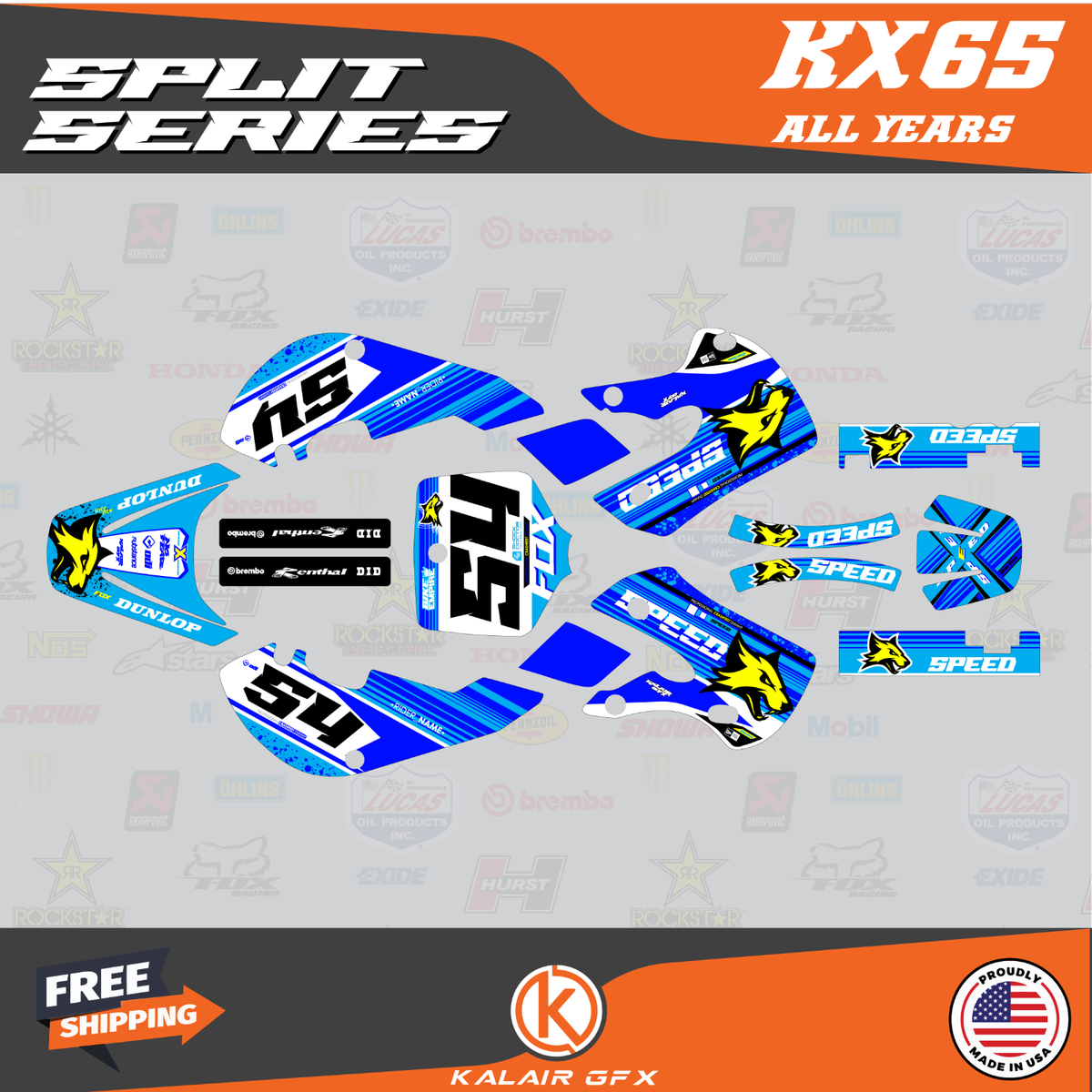 パーツ Kawasaki KX65 Graphics Kit for Kawasaki KX65 (1999-2024) KX 65 Split Series