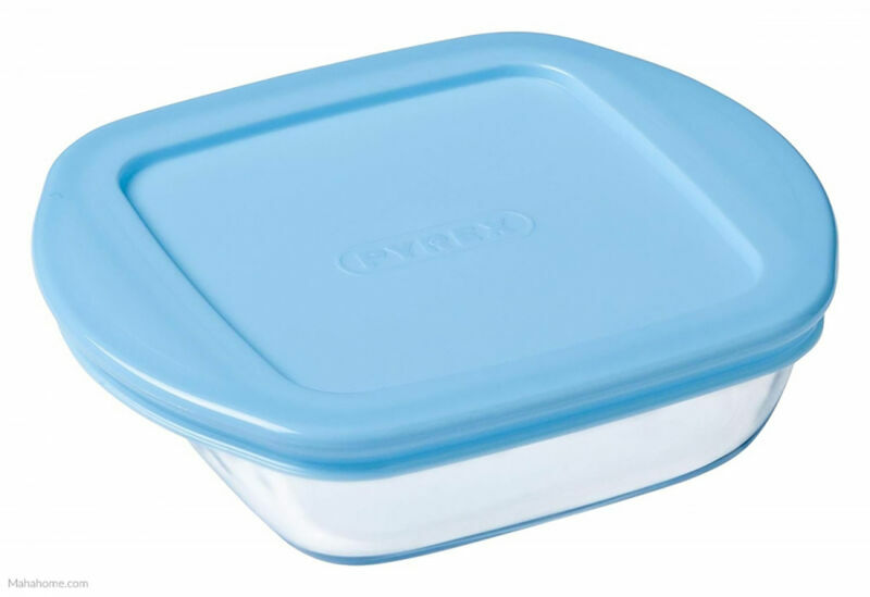Pyrex Microwave Safe Classic Square Glass Dish Plastic Lid 0.35L Blue