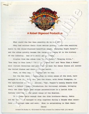 Bee Gees #2 Sgt. Pepper's Lonely Hearts Club Band Press Kit 1978 