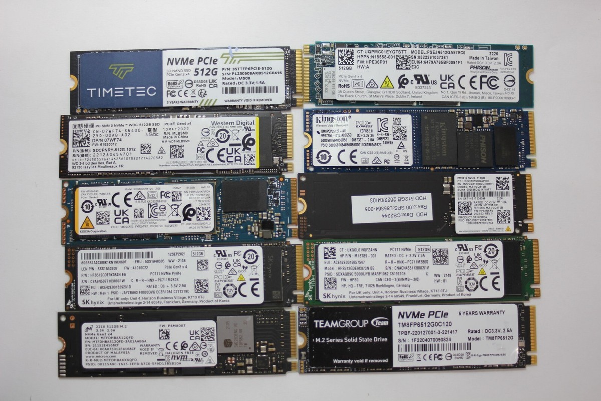 Lot of 5 Mixed Brand 512GB M.2 2280 PCIe NVMe SSD Samsung SKhynix
