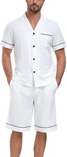 Men's 100 Cotton Short Sleeve Pajama Set Button Down Sleepwear with Pockets
