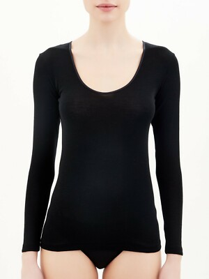 Maglia maglietta intima RAGNO lana merino seta donna manica lunga calda  74029 | eBay