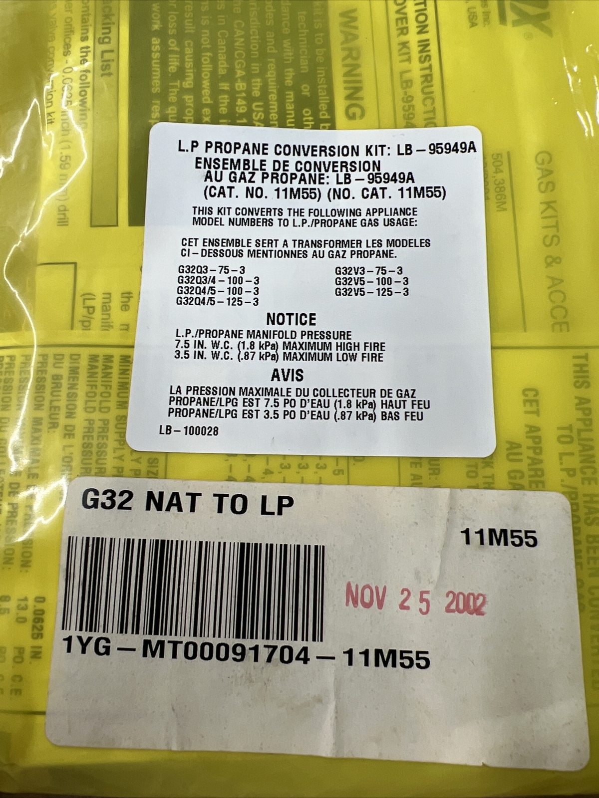 LENNOX 11M55 Natural Gas To LP Propane Conversion Kit eBay
