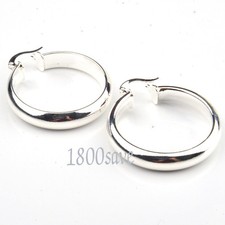 Women's 925 Sterling Silver 5mm Wide 30mm/1.2" Medium Size Flat Hoop Earrings