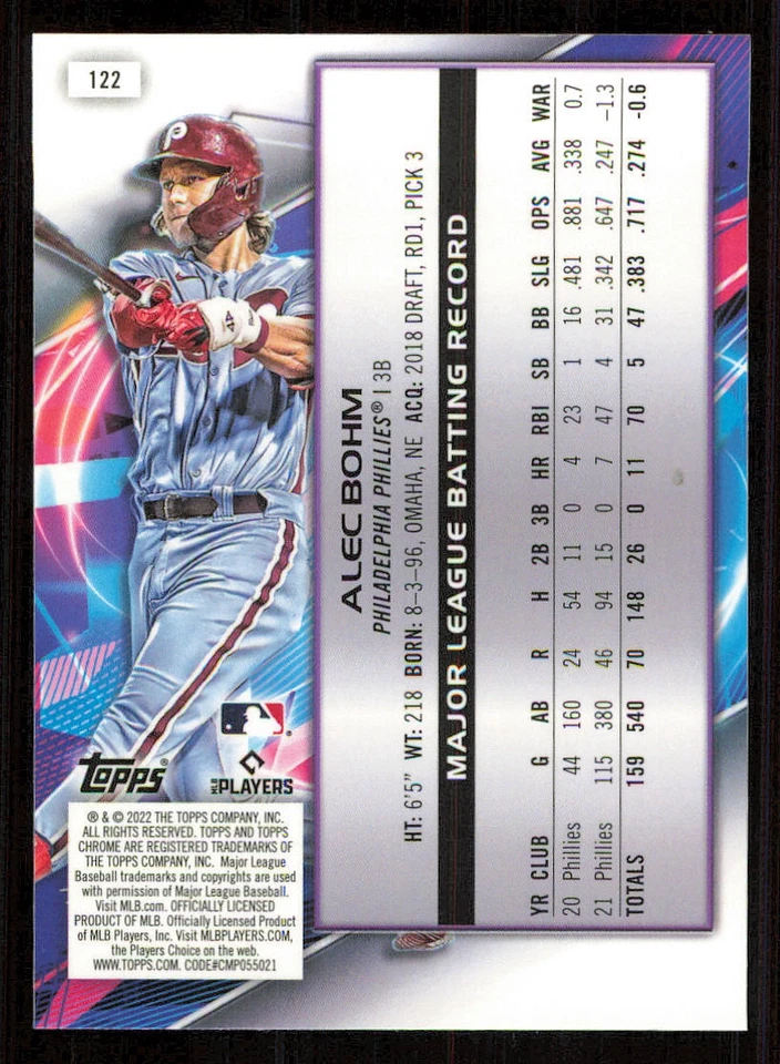2022 Topps Cosmic Chrome #122 Alec Bohm - Image 2 of 2