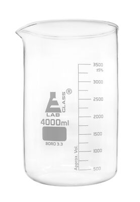 Eisco Labs 4000ml Beaker - Low Form - White Graduations - Borosilicate Glass