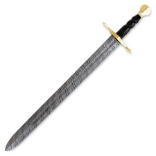 Hand Forged Medieval European Damascus Steel Arming Sword with Leather Sheath